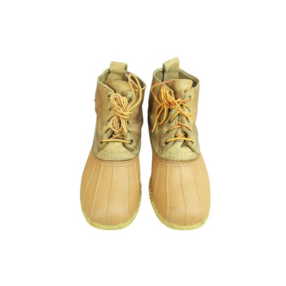 LL Bean Women's Yellow Leather Lace Up Unlined Ankle Duck Boots Size 10 M - Picture 5 of 9